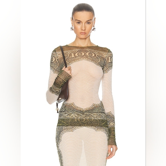 3S. NWT JEAN PAUL GAULTIER CARTOUCHE MESH CREW LONG SLEEVE TOP - Picture 1 of 8